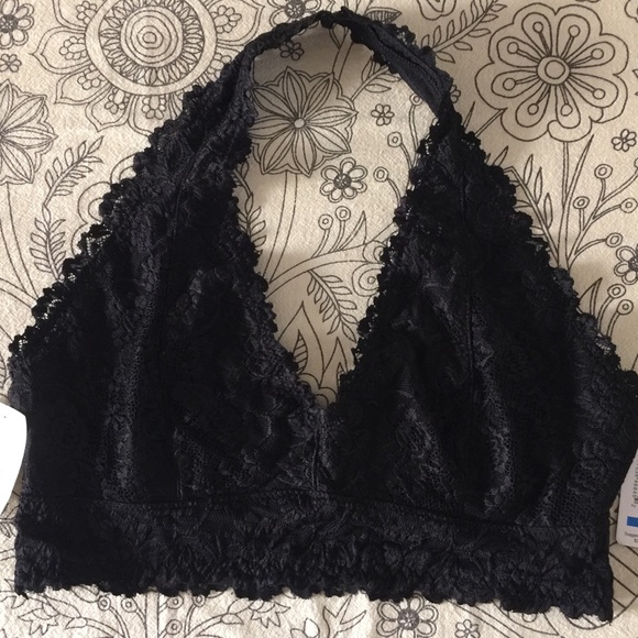 Rene Rofe 1X Black Lace Halter Bralette - Picture 1 of 5